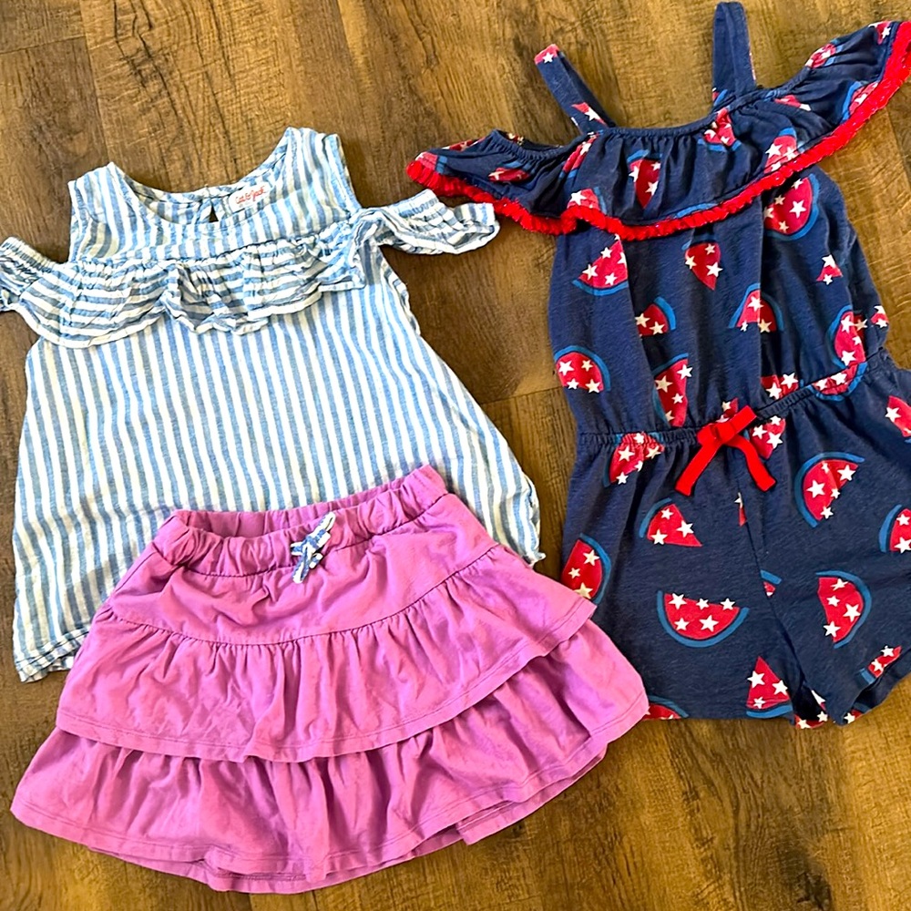 Cat & Jack Watermelon Romper, skort, & top 3 piece set youth Girl’s size 7/8 MED